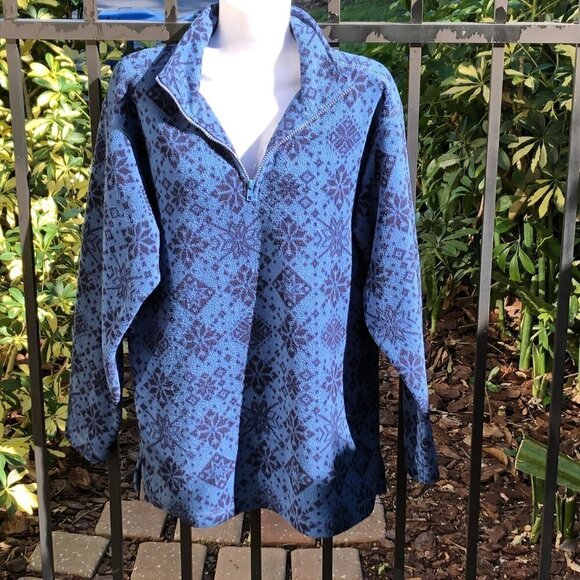 Basic Editions Jackets & Blazers - Women's Fleece Quarter Zip Blue with Navy Snowflake Print